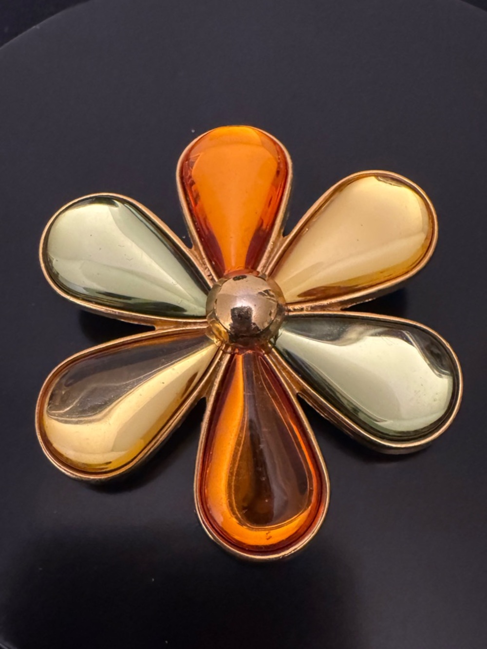 Vintage Orange and Yellow Flower Brooch